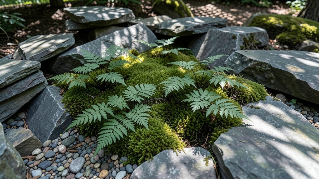 Evergreen Fern and Moss Rock Bed