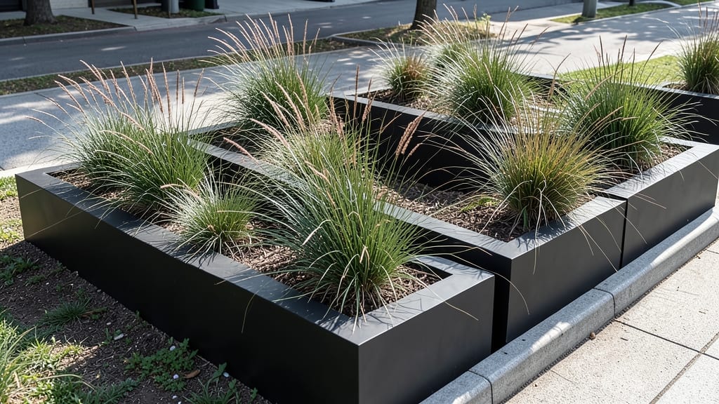 Monochromatic Geometric Flower Beds with Structural Grasses