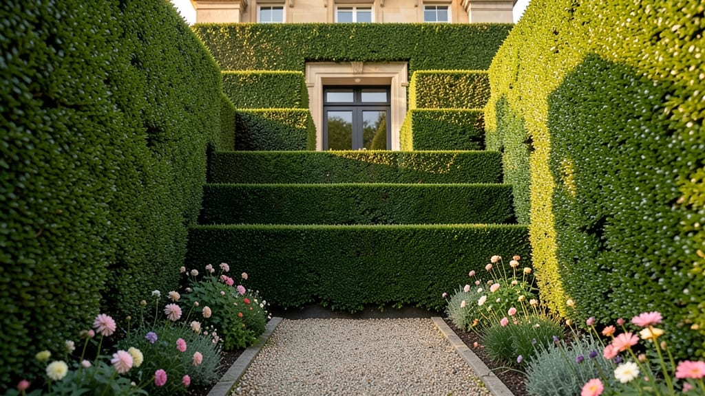 Tiered Boxwood Hedges with Seasonal Color