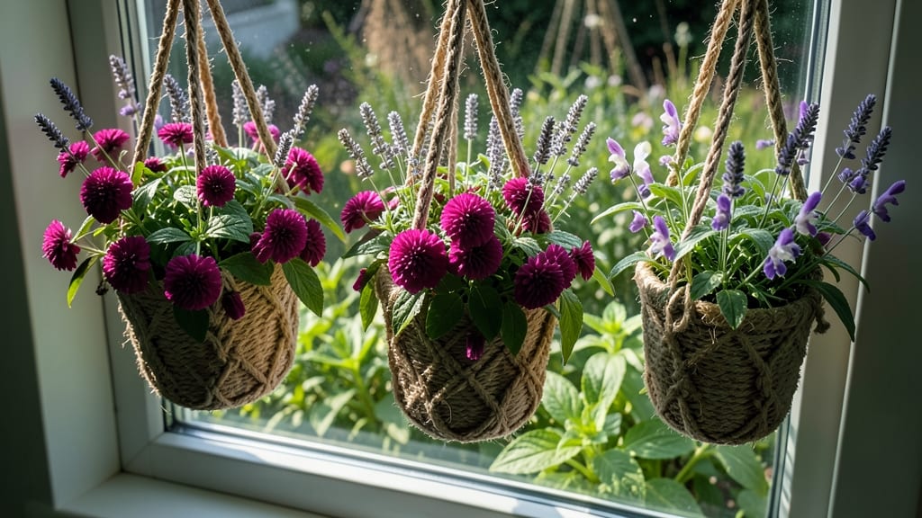 Hanging Basket Window Garden with Pollinator-Friendly Blooms