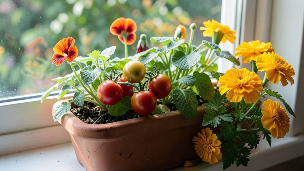 Window-Sill Vegetable and Flower Interplanting