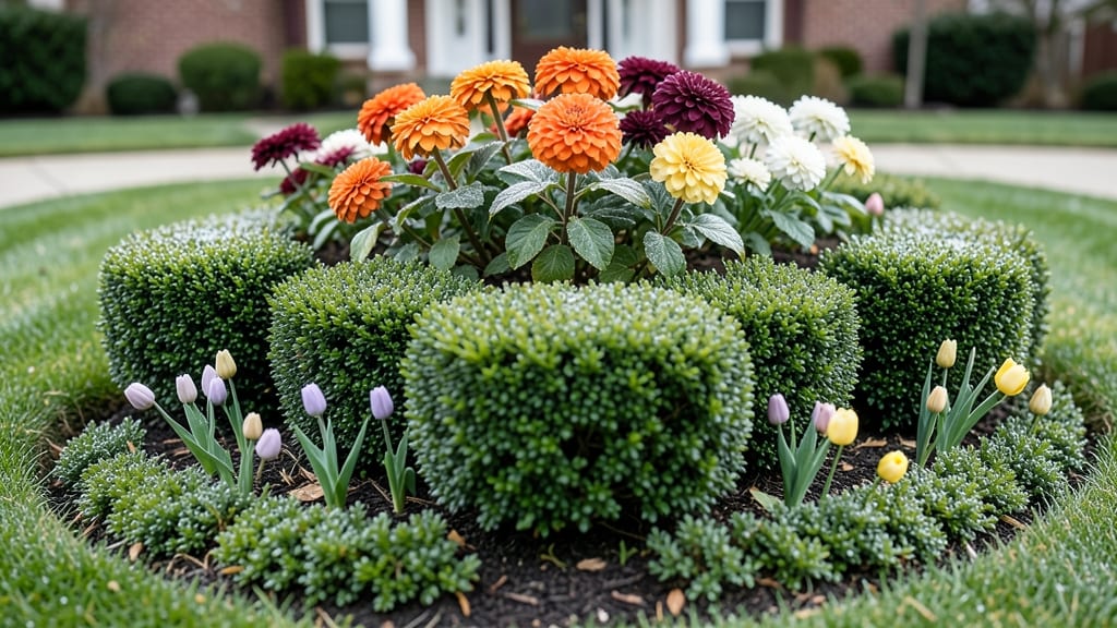 Evergreen Shrub Border with Seasonal Accents