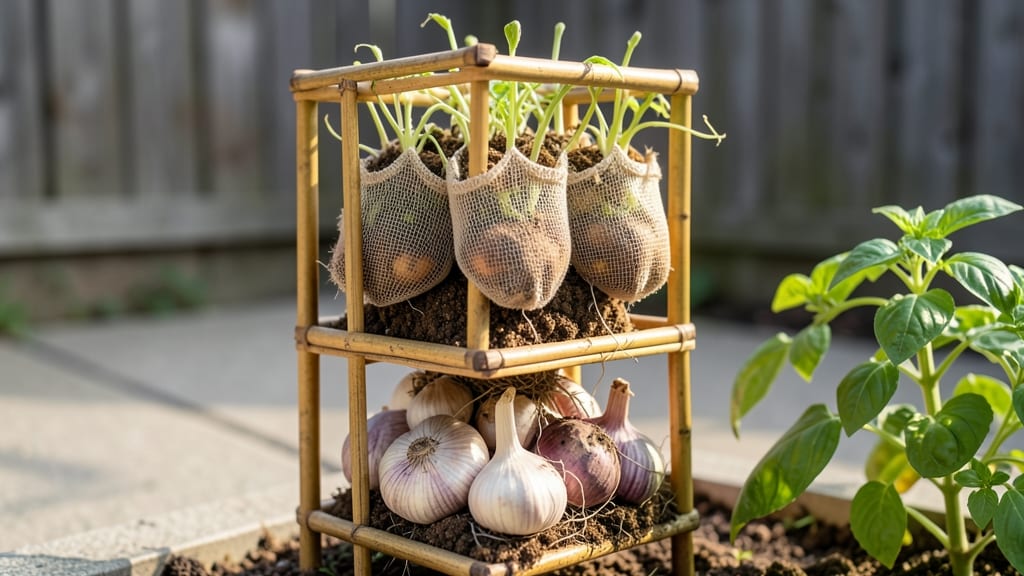 Miniature Potato and Garlic Tower