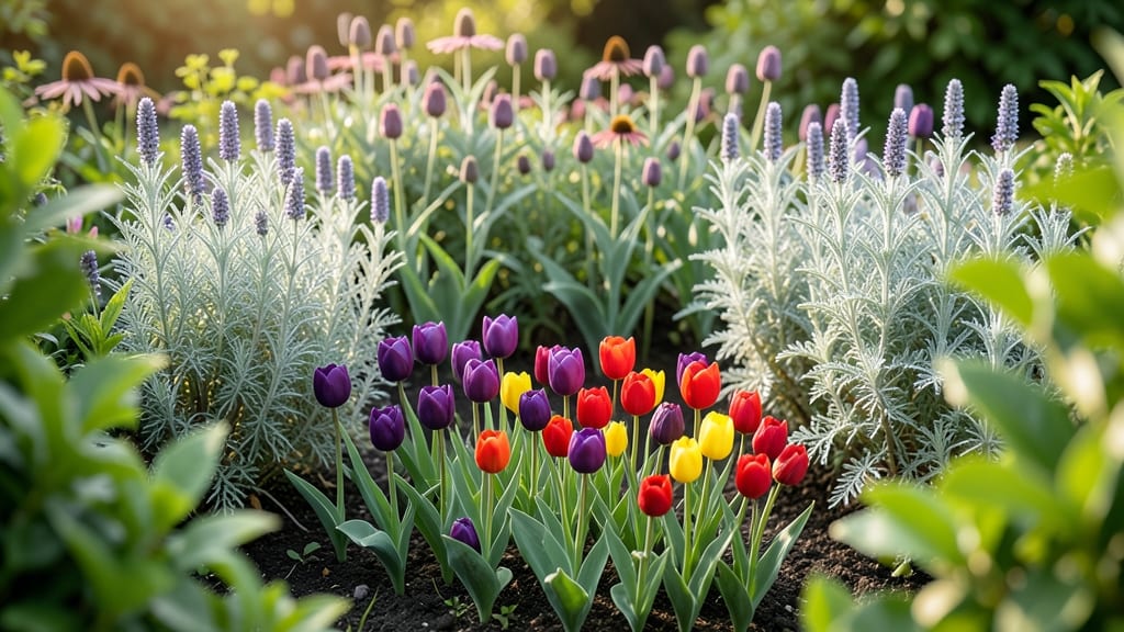 Layered Height Tulip Beds With Perennials