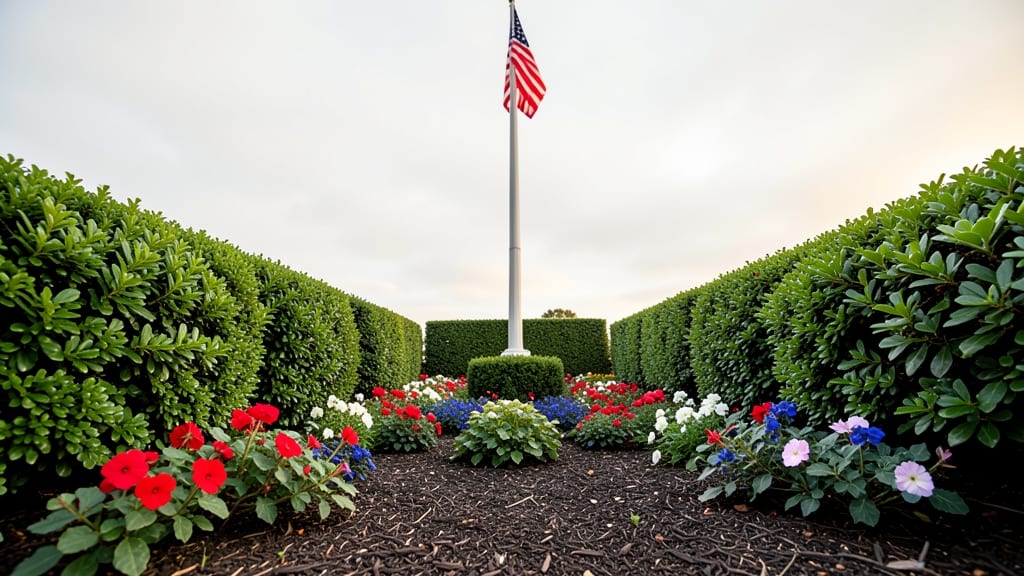 Patriotic Shrub Border with Seasonal Flowers