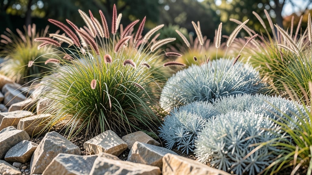 Ornamental Grass and Rock Combination