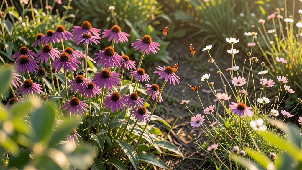 Butterfly Magnet with Purple Coneflowers