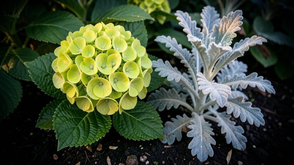 Lime Green Hydrangeas with Dusty Miller