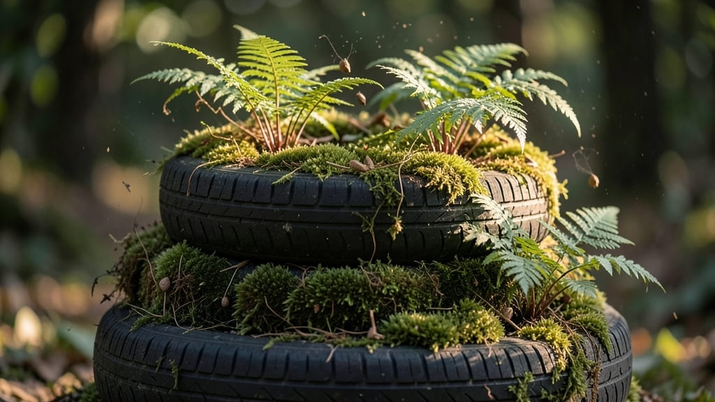 Moss and Fern Tire Planter