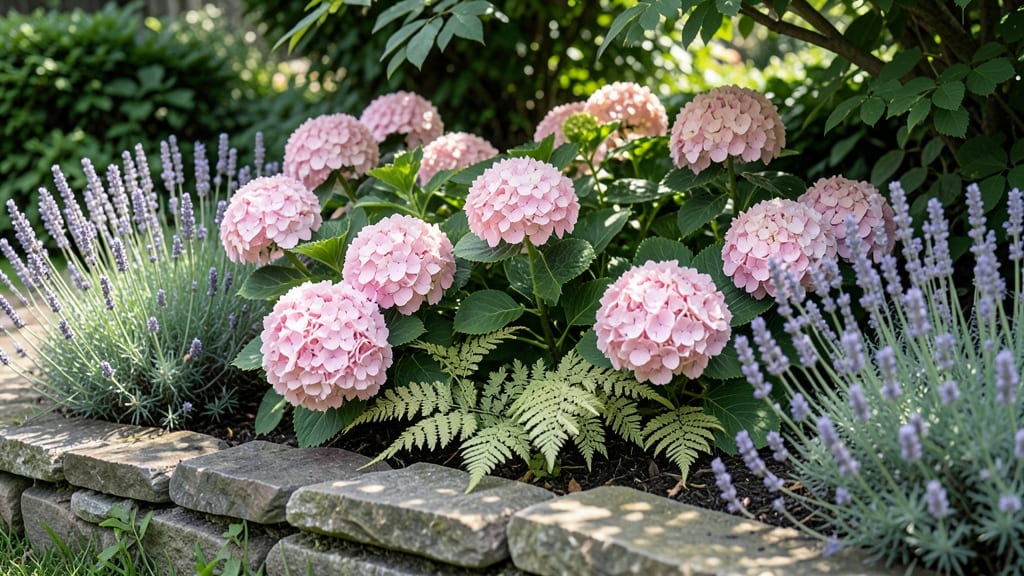 Blush Pink Hydrangeas with Lavender and Ferns