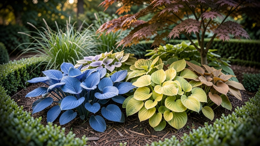 Classic Blue and Gold Hosta Monochromatic Beds