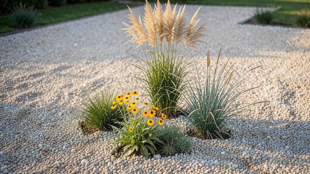 Minimalist Gravel Garden with Scattered Ornamental Grasses