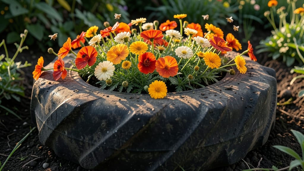 Tire Planter with Edible Flowers