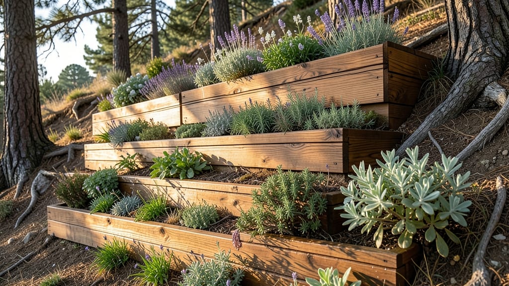 Tiered Wooden Planters For Slope Gardens