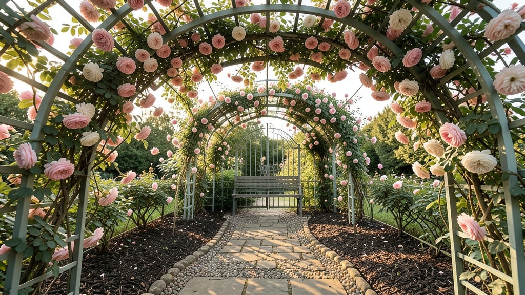 Romantic Cottage Garden with Climbing Roses