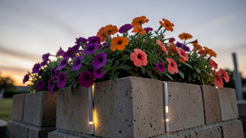 Cinder Block Planter with Solar Lighting