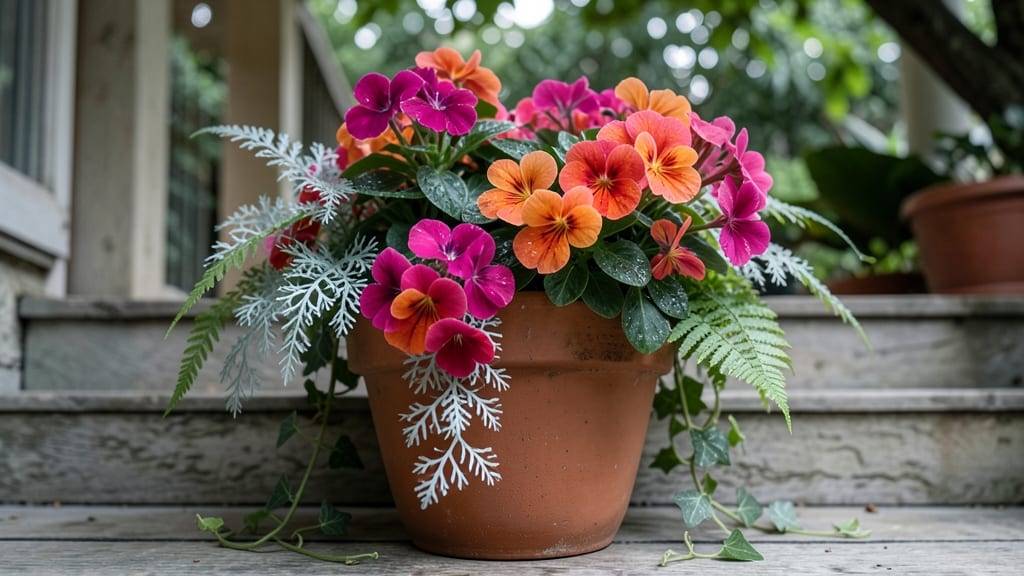 Impatiens and Fern Mixed Containers