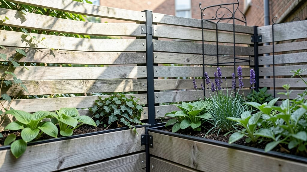 Vertical Slat Board Fence with Greenery