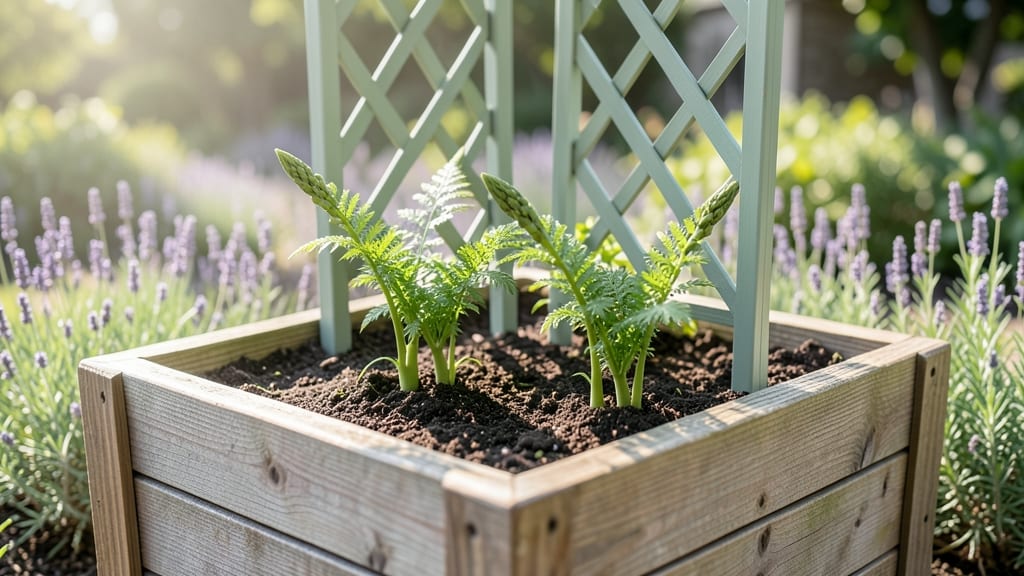 Raised Wooden Planter Boxes with Trellis Supports