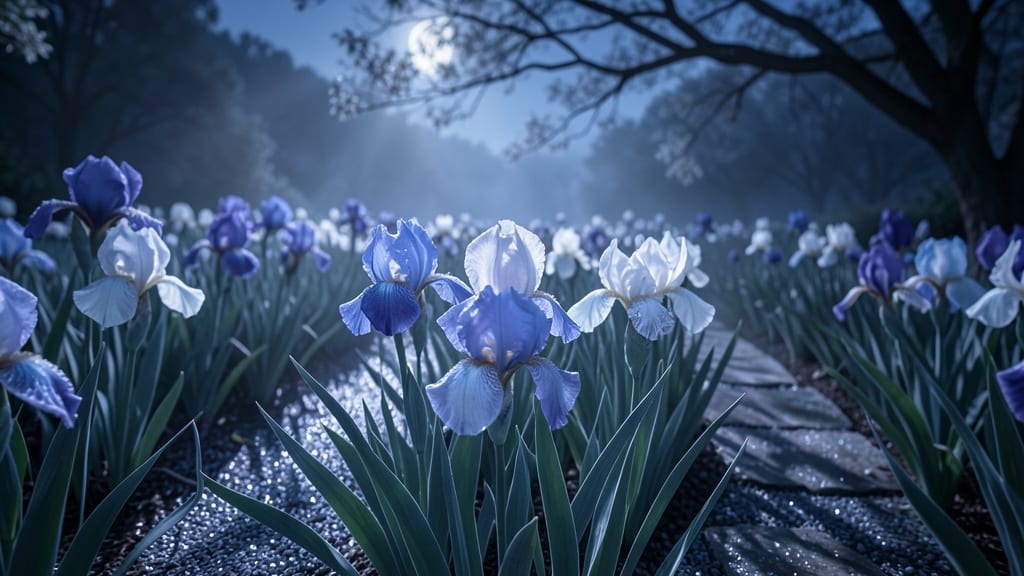 Blue and White Iris Moon Garden