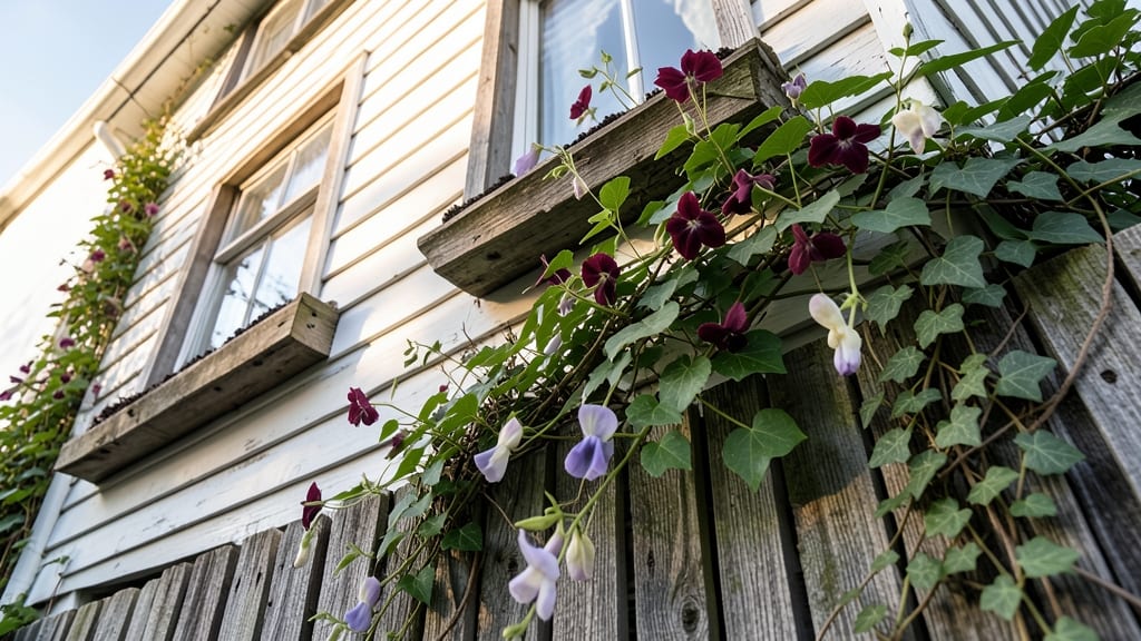 Seasonal Window Boxes with Climbing Flowers
