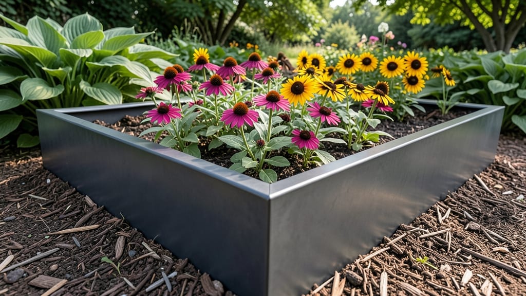 Raised Metal Edging with Perennial Borders