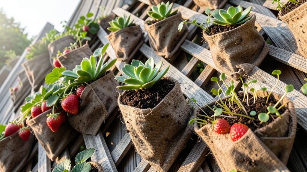 Hanging Pocket Planters on Fence Lattice