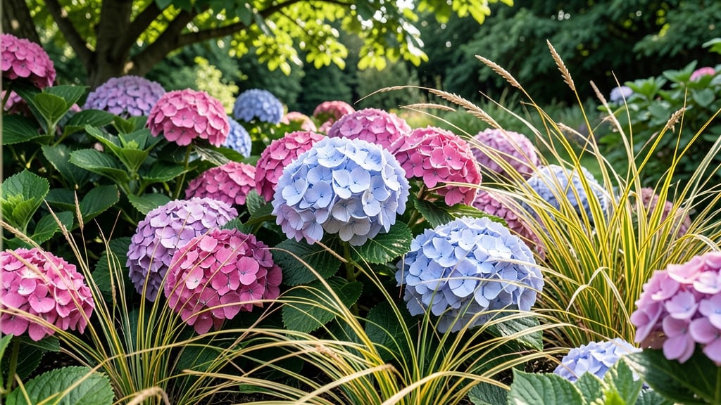 Ombré Hydrangeas with Variegated Grass