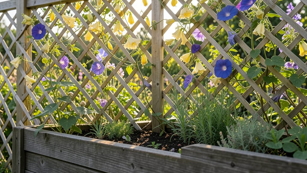Lattice Fence With Flowering Climbers