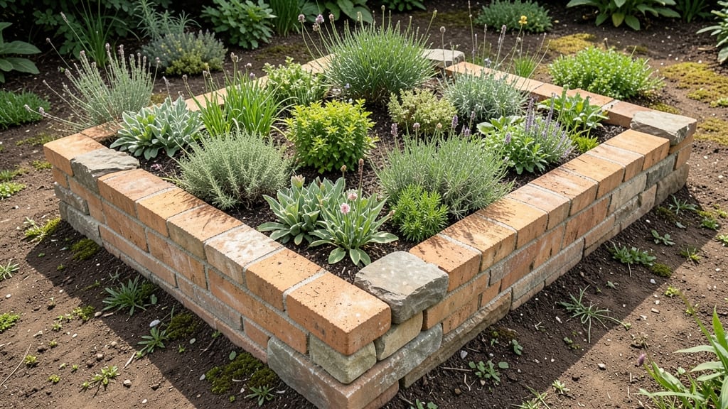 Brick and Stone Border Raised Bed