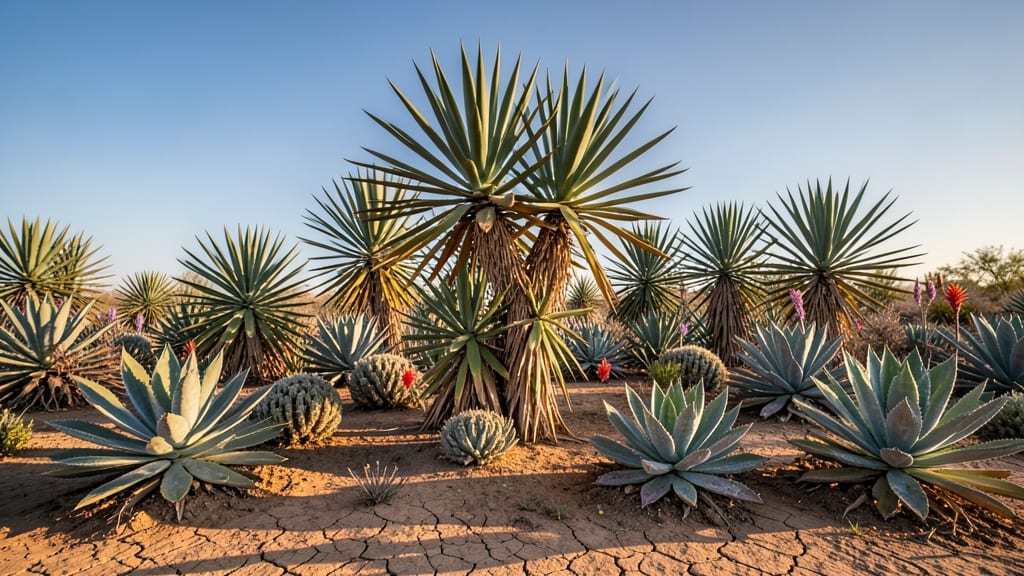 Drought-Tolerant Flower Beds with Agave and Yucca