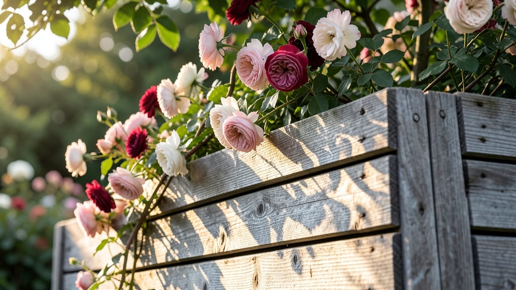 Rustic Wooden Raised Bed with Climbing Roses