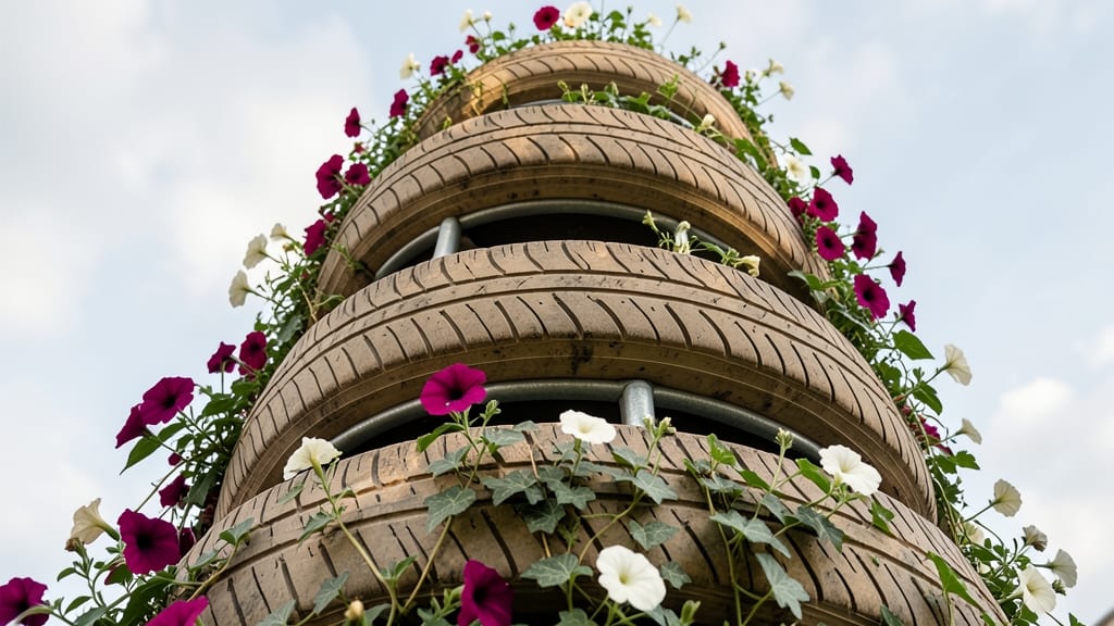 Vertical Tractor Tire Garden Wall