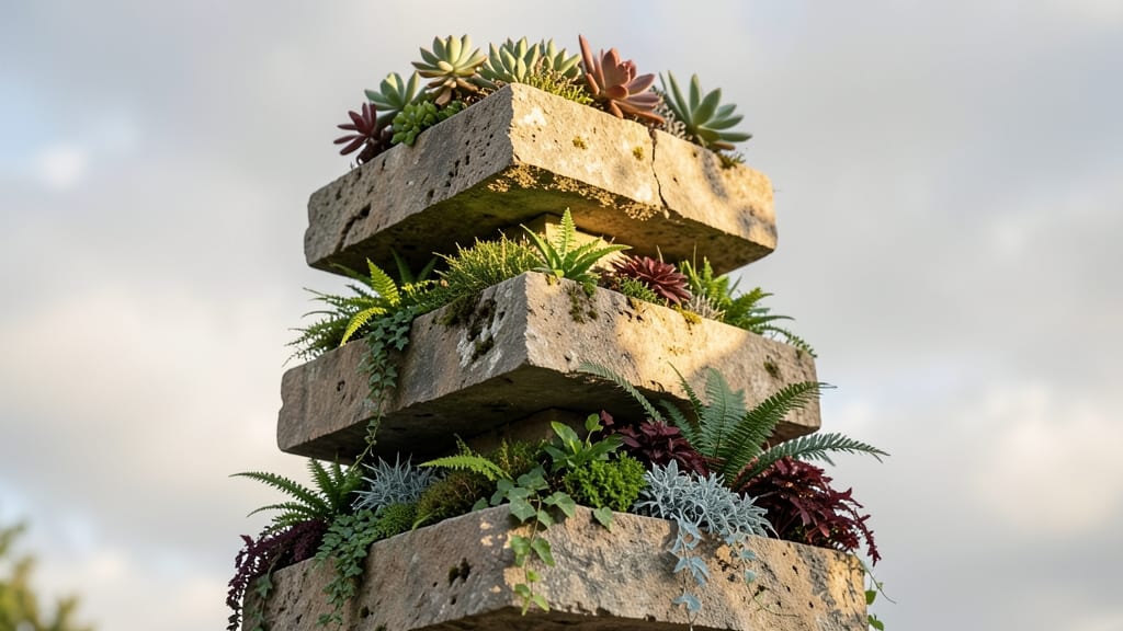 Vertical Tiered Stone Planters