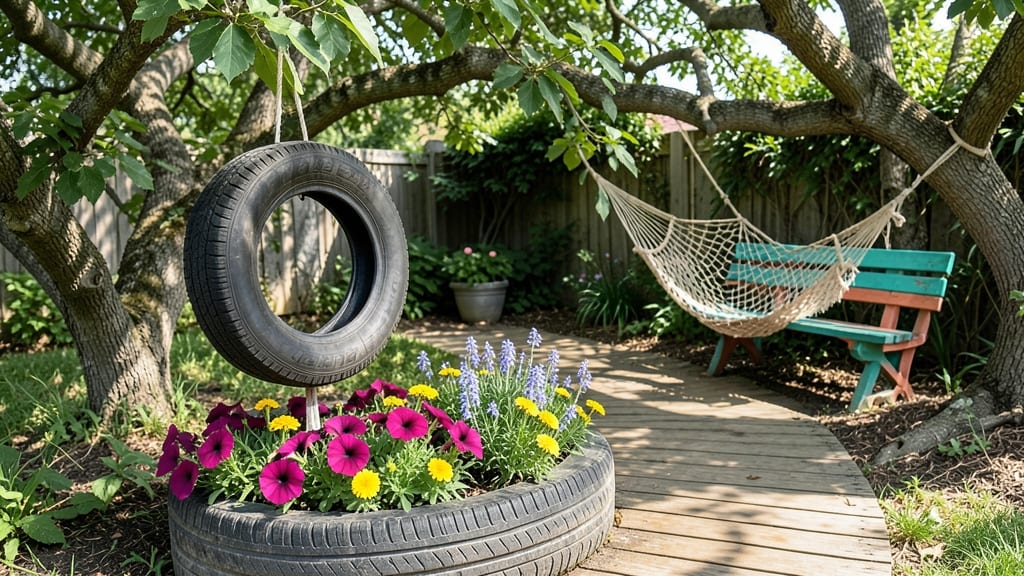 Tire Swing Flower Bed Combo