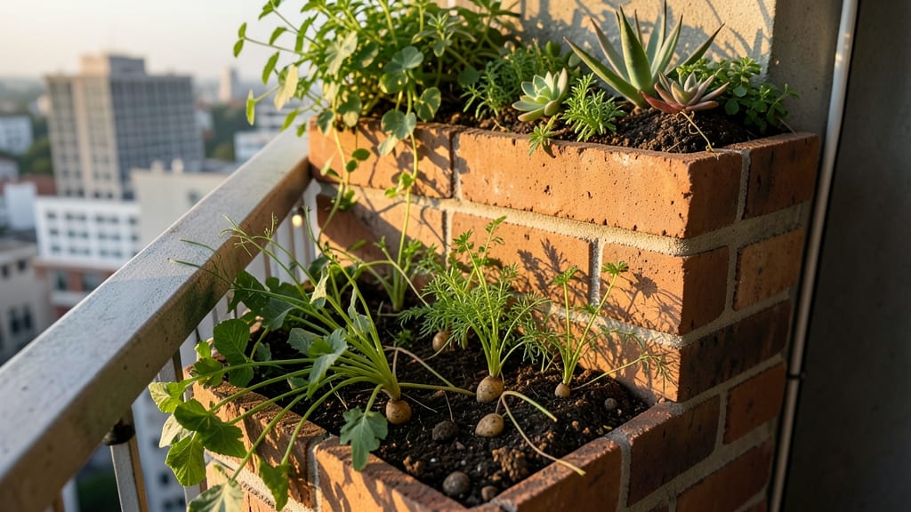 Stacked Brick Planter Boxes with Mixed Heights