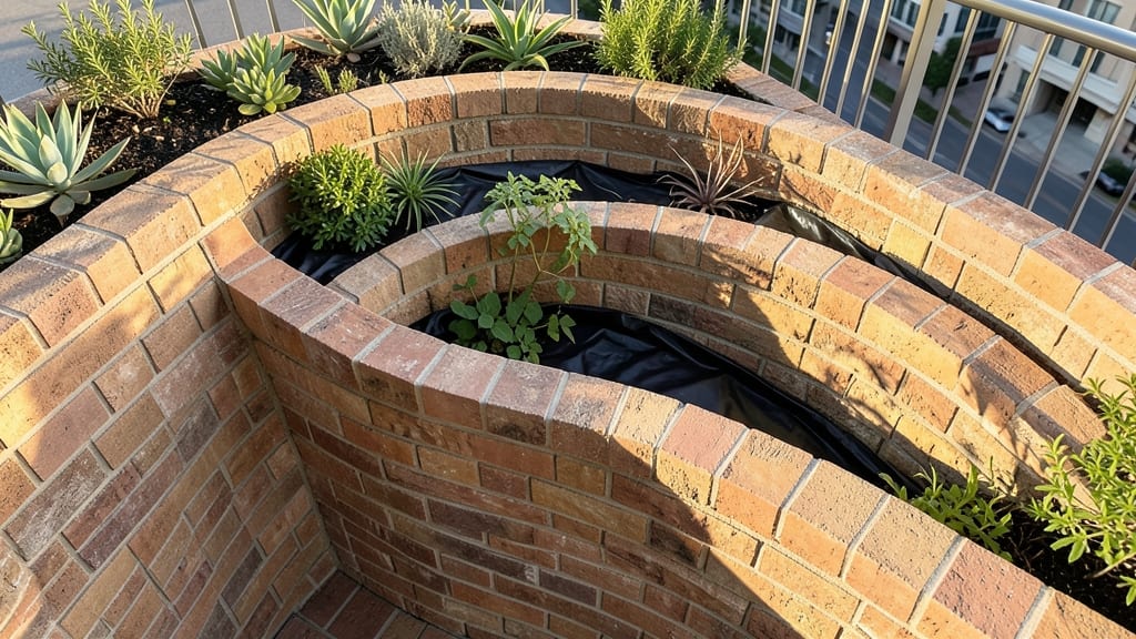 Curved Brick Raised Planter with Tiered Levels