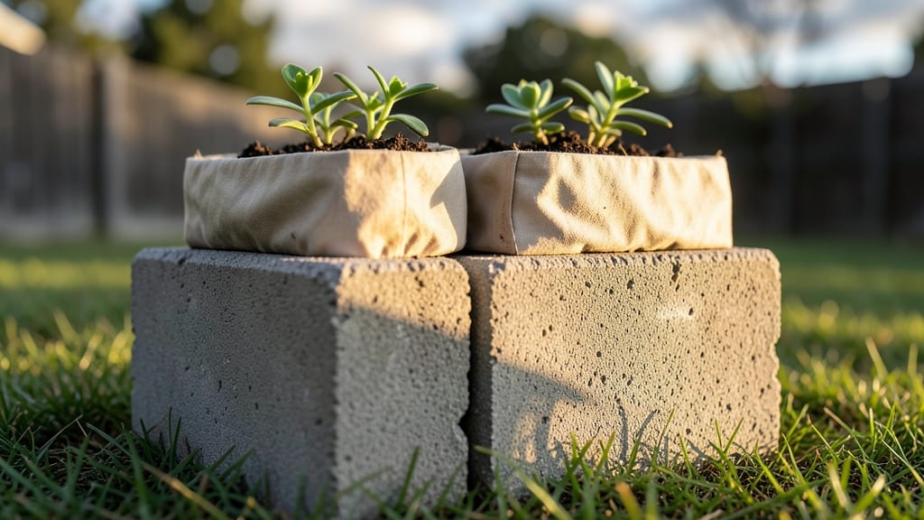 Cinder Block Planters with Landscaping Fabric