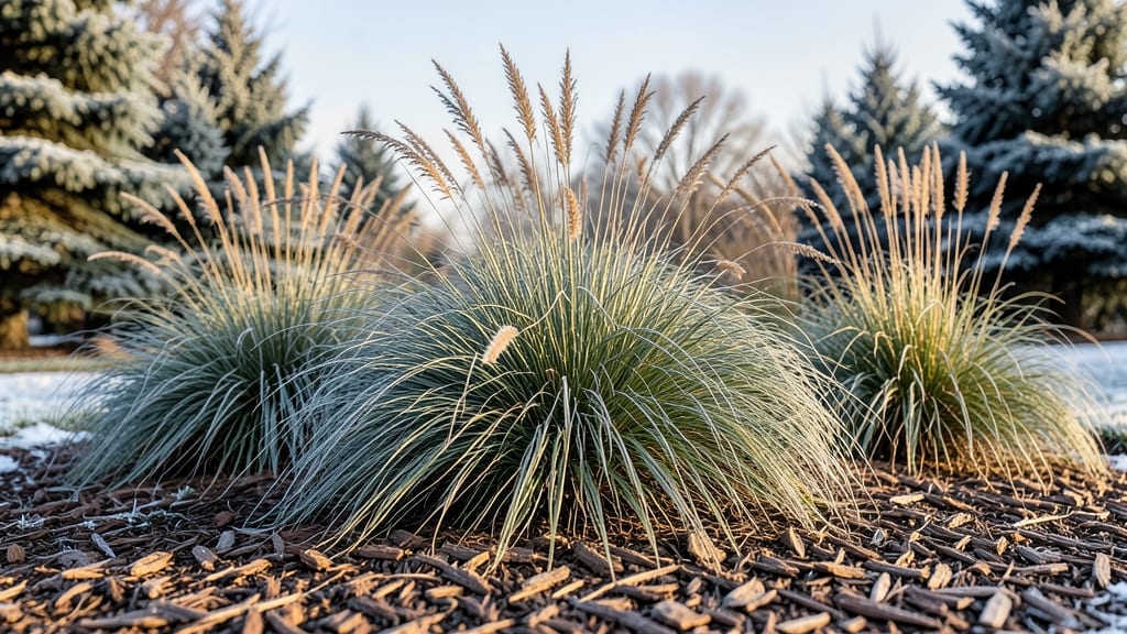 Winter Interest Bed With Ornamental Grasses And Bark