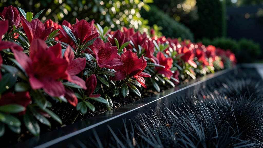 Red Azaleas And Black Mondo Grass