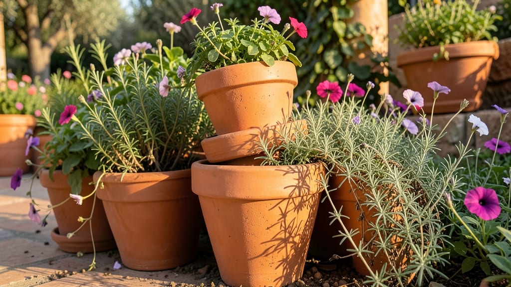 Terracotta Pots Stacked Creatively