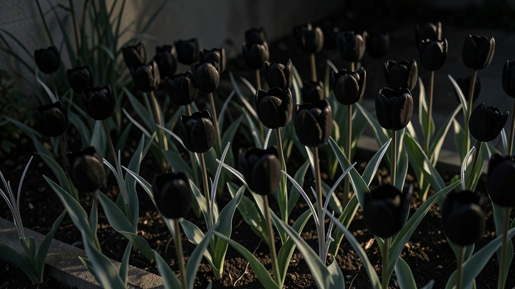 Black Tulips With Silver Foliage Accents