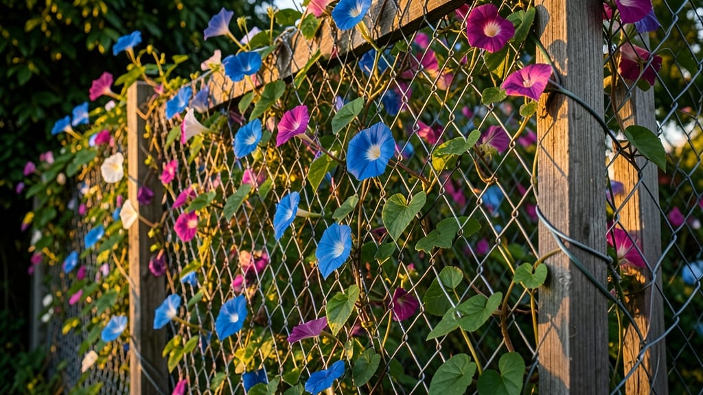 Wire Mesh With Morning Glory Vines