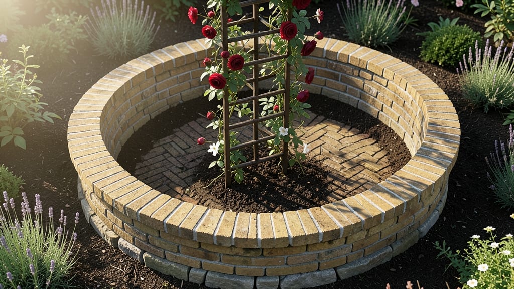 Circular Brick Raised Bed With Trellis
