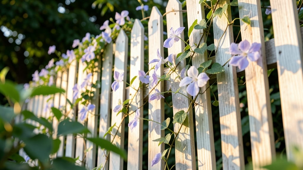 Wooden Picket Fence With Clematis