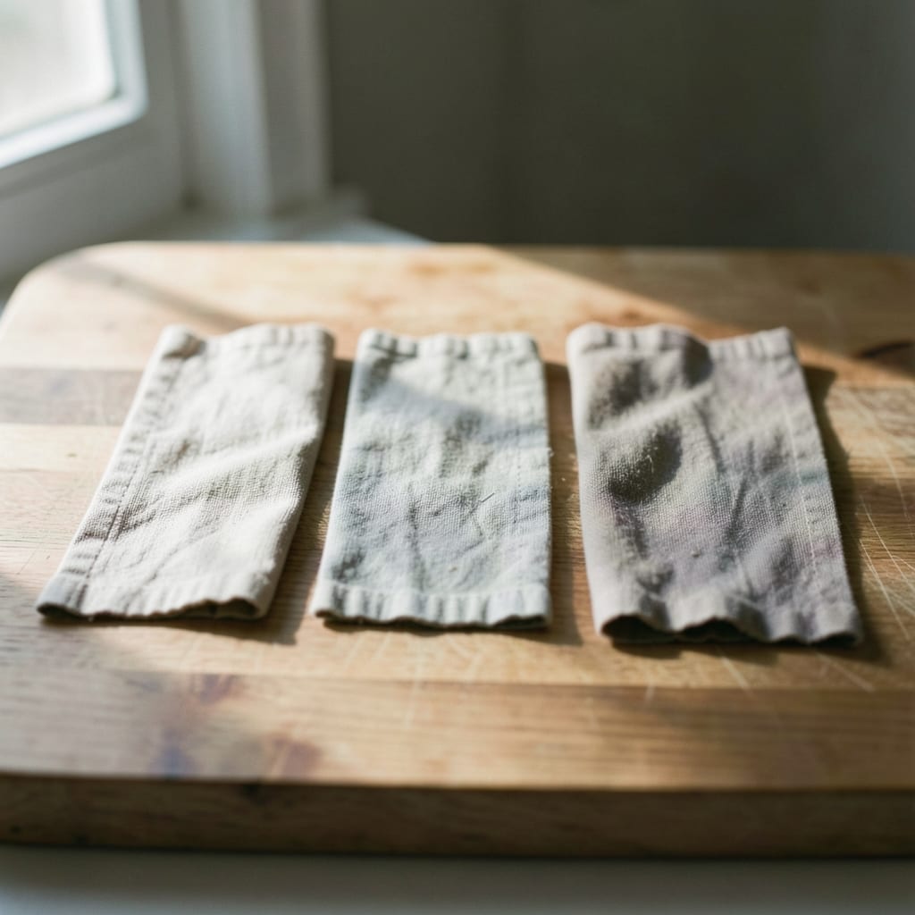 Three chops of different thickness, ready to be tested