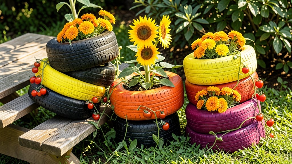 Tire Planters with Painted Faces