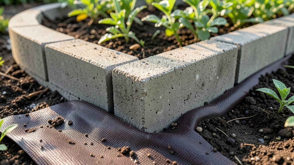 Concrete Block Edging with Landscaping Fabric