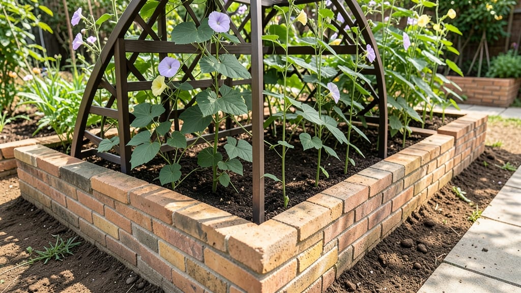 Corner Brick Raised Bed with Trellis
