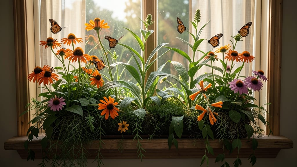 Window-Mounted Butterfly Garden with Nectar Plants